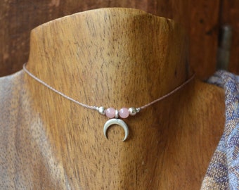 Silver moon necklace, moonstone necklace, moon pendant, moon choker, macrame moon necklace, moon phases, boho choker, gothic necklace, moon necklace, moonstone