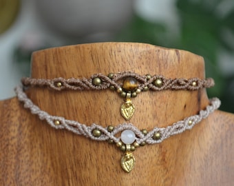 Boho macrame choker, choker macrame labradorite, macrame choker, tiara, macrame necklace, collar, boho choker, festival, medieval, moonstone