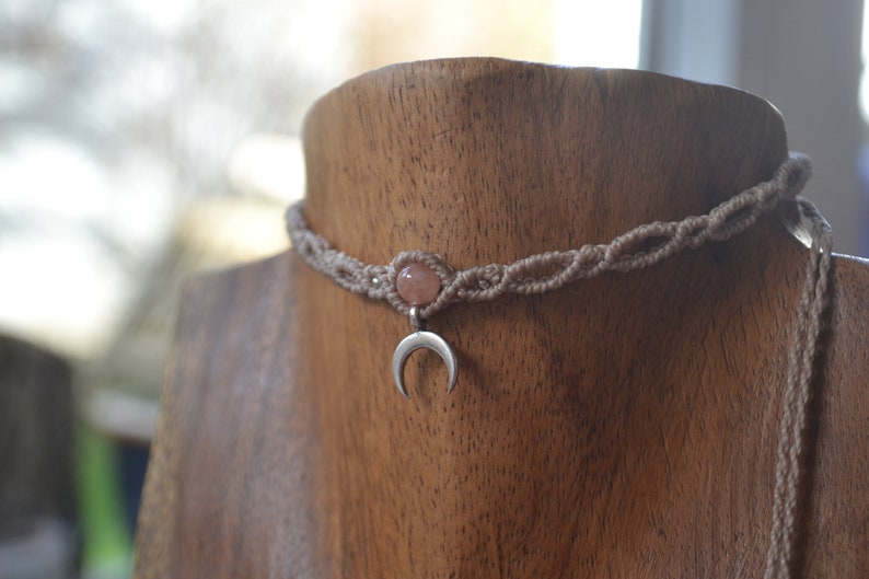 Choker necklace MOON DANCE with gemstone, moon pendant, choker macrame, macrame necklace moon, boho choker, gothic necklace, moon necklace, moonstone image 7