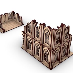 Pliki do cięcia laserowego budynków terenowych turniejowych 4 i 5, SVG, ai, pdf, sceneria mdf, teren do gier wojennych, 3 mm