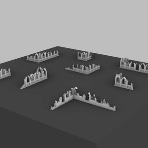 Pliki terenu ruin gotyckich murów, pliki cięte laserowo, SVG, ai, pdf, sceneria mdf, teren do gier wojennych, 3 mm