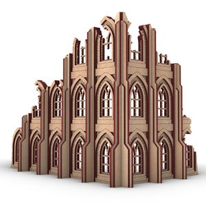 Plik terenu Ruined Cathedral (Typ 2), pliki cięte laserowo, SVG, ai, pdf, sceneria mdf, teren do gier wojennych, 3 mm