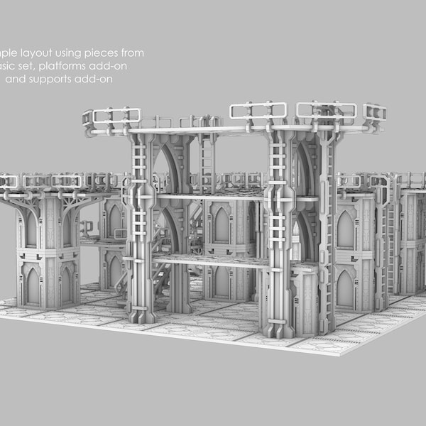 Supports Add-On for Sector Necropolis Laser Cut Files, svg, ai, pdf, Laser cut terrain, scifi scenery, 3mm, 28mm wargaming