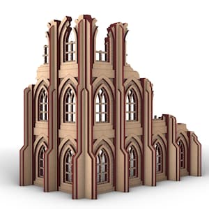 Plik terenu Ruined Cathedral (Typ 1), pliki cięte laserowo, SVG, ai, pdf, sceneria mdf, teren do gier wojennych, 3 mm