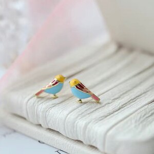 stud earrings antique bronze tree bird cage round jewelry animals pink black birds Earrings dots modern glass bird dotted
