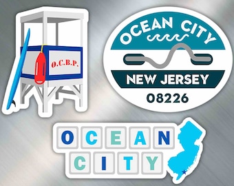 Ocean City NJ Magnet Set – Lifeguard Stand, Beach Tag, Boardwalk Sign