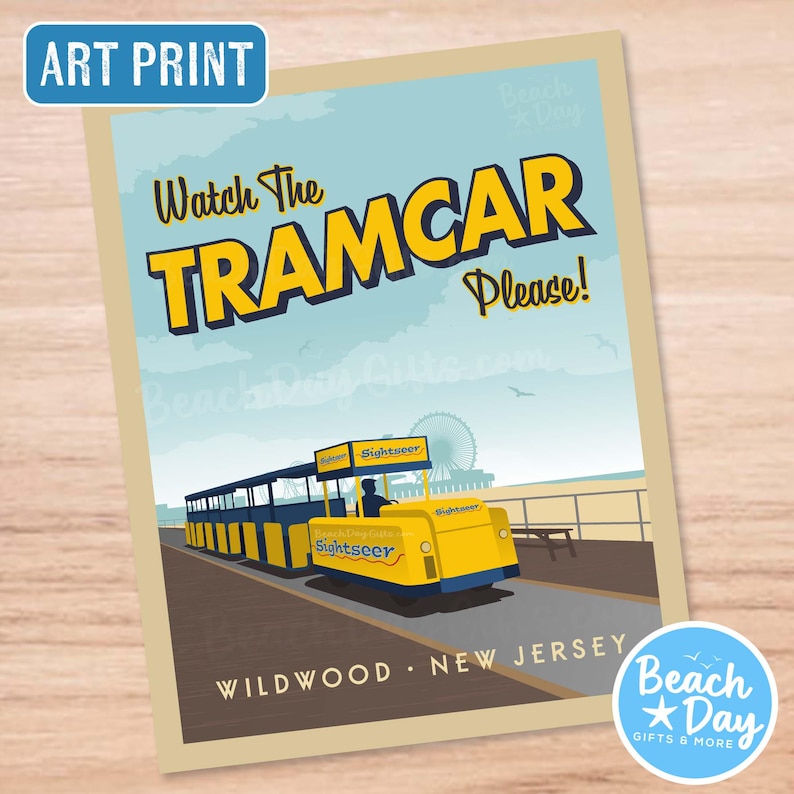 Watch the Tramcar Please! Wildwood Boardwalk Art Print, New Jersey, 11x14 afbeelding 1