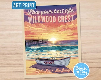 Live Your Best Life - Wildwood Crest NJ - 11"x14" Retro Art Print - Ready for matting/framing/gifting