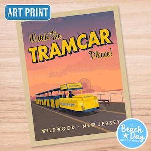 Watch the Tram Car, Please! - The Wildwood Boardwalk at Dusk - 11"x14" Art Print image 1