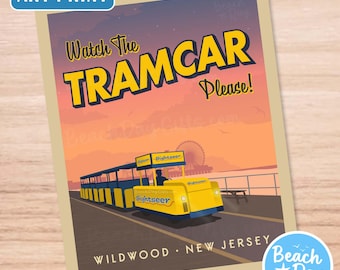 Watch the Tram Car, Please! - The Wildwood Boardwalk at Dusk - 11"x14" Art Print