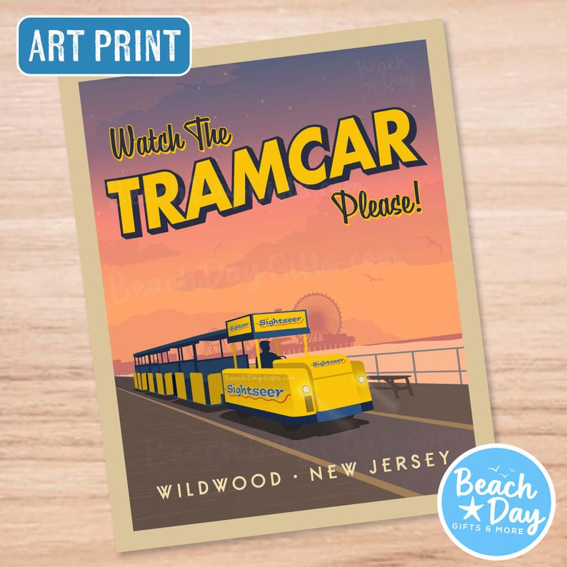 Watch the Tram Car, Please! - The Wildwood Boardwalk at Dusk - 11"x14" Art Print image 1