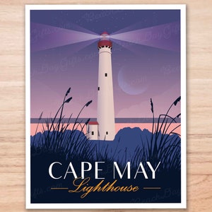 Cape May Lighthouse Art Print – Coastal Dusk Scene, New Jersey (11x14)