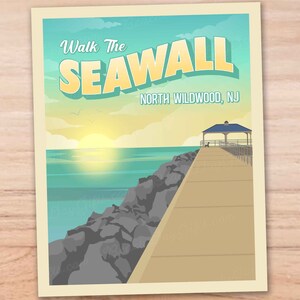 Walk the North Wildwood Seawall (Cool Dawn) - 11"x14" Art Print - Perfect for matting/framing/gifting bild 1