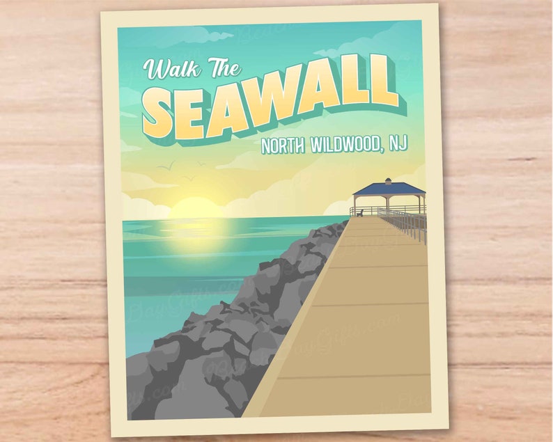 Walk the North Wildwood Seawall (Cool Dawn) - 11"x14" Art Print - Perfect for matting/framing/gifting bild 1
