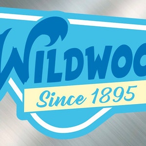 May include: A blue and white retro-style logo with the text "WILDWOOD" in a bold blue font and "Since 1895" in a yellow font.