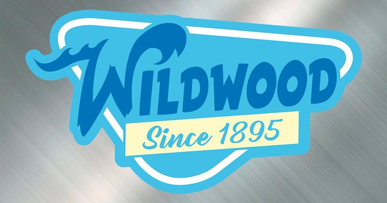 May include: A blue and white retro-style logo with the text "WILDWOOD" in a bold blue font and "Since 1895" in a yellow font.