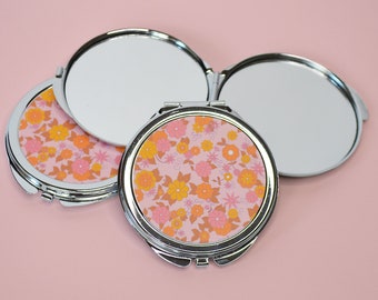 Floral Wallpaper Compact Mirror in Pink || Cute Pocket Mirror || Cute Accessories || Purse Accessories || Powder Compact