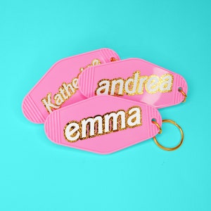 Custom Name Motel Keychain | Vintage Style | Pink & Gold | Cute Car Accessories