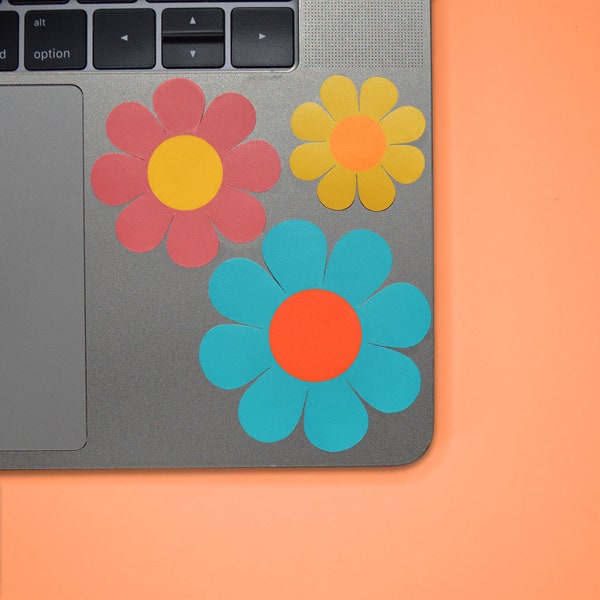 Retro Mod Flower Stickers 3 Pack |  Retro Flower Power Stickers | 3 Sizes | Groovy 60s Style Flower Stickers | Vinyl Stickers