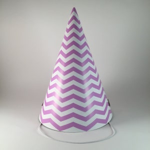 12 party hats Purple & White Zig Zag Stripes chevron pattern Set 12 paper cone hat birthday baby shower