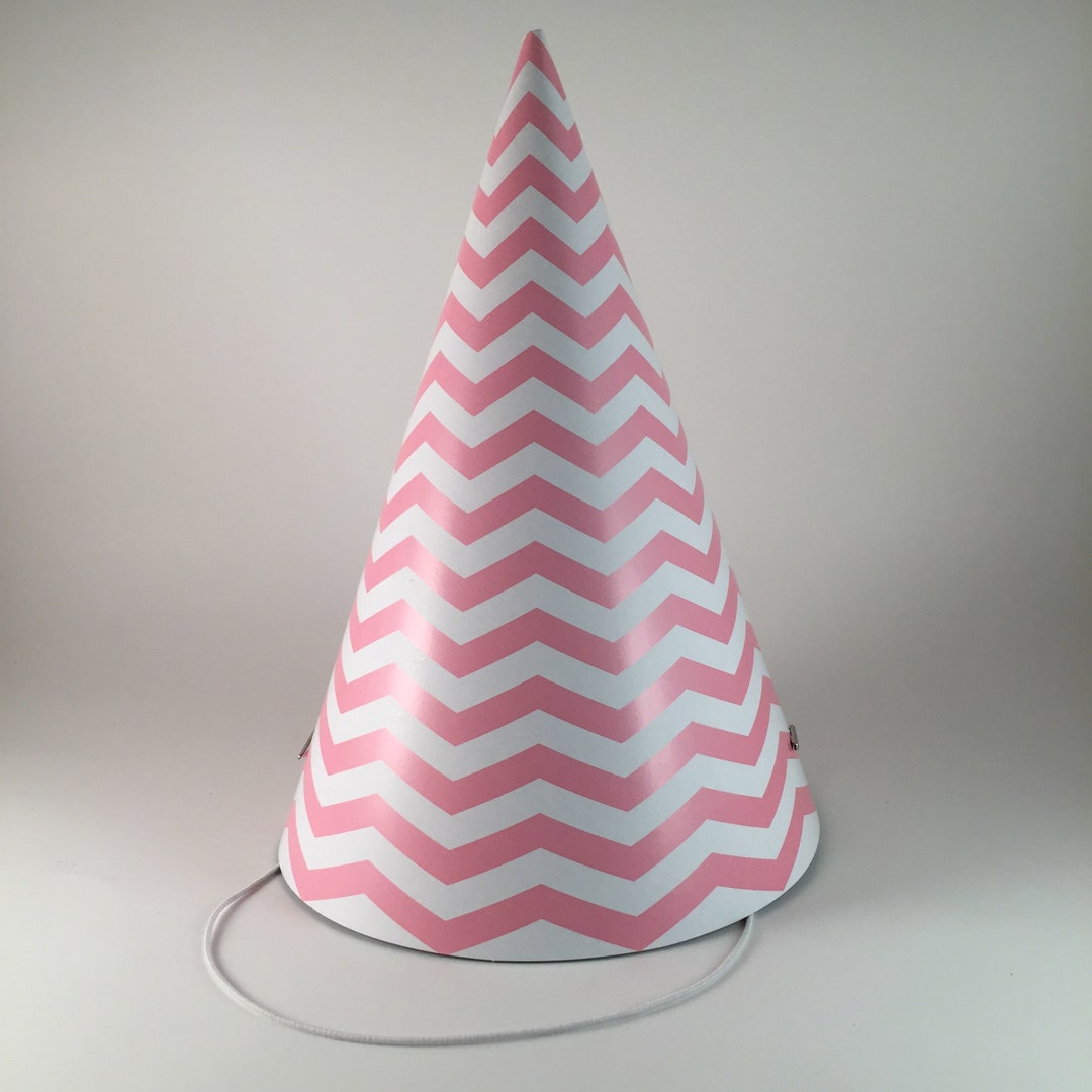 12 Party Hats Light Pink & White Zig Zag Stripes Chevron Pattern Set 12