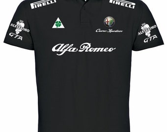 Polo fan de voiture Alfa Romeo personnalisable avec nom 100% coton noir