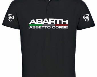 Polo de fan de voiture Abarth Assetto Corse personnalisable avec nom, 100% coton blanc ou noir
