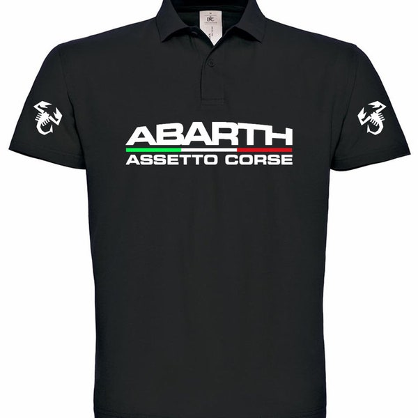 Polo de fan de voiture Abarth Assetto Corse personnalisable avec nom, 100% coton blanc ou noir