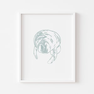 Watercolor Manatee Print, Printable Manatee Wall Art, Florida Manatees, Gift for Manatee Lover, Coastal Home Decor