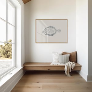 Flounder Print, PRINTABLE Fish Art, Fisherman’s Wall Art, Coastal Home Decor, Gifts for Him, Salt Water Fishing, Flounder Fish, Minimalist