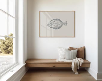 Flounder Print, PRINTABLE Fish Art, Fisherman’s Wall Art, Coastal Home Decor, Gifts for Him, Salt Water Fishing, Flounder Fish, Minimalist