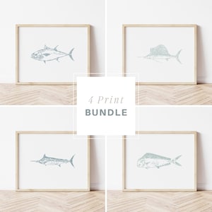 PAQUETE - Impresiones de pesca en alta mar, arte de peces IMPRIMIBLE, regalo para pescadores, decoración de peces de aguas profundas, pez vela, atún, marlín, mahi, pez acuarela