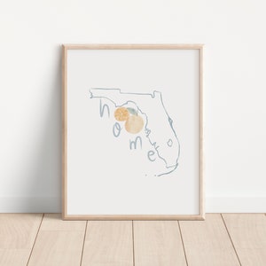 Carte de la Floride maison impression imprimable contour de la Floride carte de l'état de la Floride silhouette murale art côtier pendaison de crémaillère cadeau État d'origine affiche FL orange
