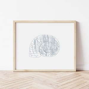 Printable Blue Shell Wall Art, Beach Themed Nursery Prints, Coastal Home Decor, Shell Line Art, Shell Poster, Minimal Coastal Wall Decor