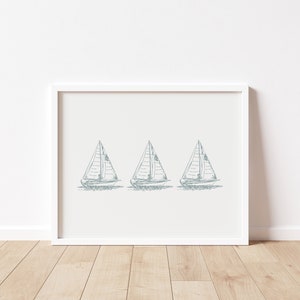 Printable Sailboat Painting, Nautical Sailboat Print, Watercolor Sails, Sailboat Drawing, Sailing Art, Boat Painting, Beach Themed Decor