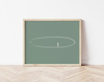 Green Surfboard Print, Surfer Decor, Coastal Decor, Printable Watercolor Surfboard Art, Beach House Wall Art