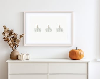 Lámina imprimible de arte de calabazas otoñales costeras, lámina de calabazas en acuarela.
