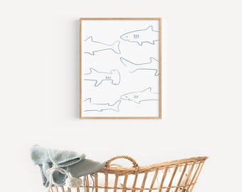 Shark Wall Art, Shark Nursery Print, Great White, Hammerhead, Nautical Nursery Prints, Shark Art, Shark Theme Nursery, Kids Bathroom Prints