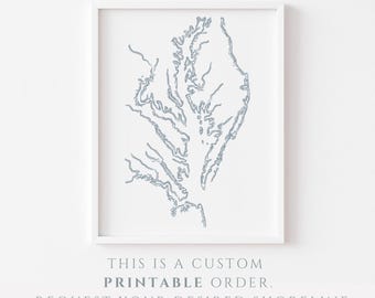 SOLICITUD PERSONALIZADA Arte de la costa estatal, Impresión de mapas IMPRIMIBLES, Vías fluviales en acuarela, Regalos para nuevos propietarios