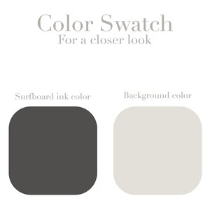 May include: Color swatch showing two colors: a dark gray "surfboard ink color" and a light gray "background color".