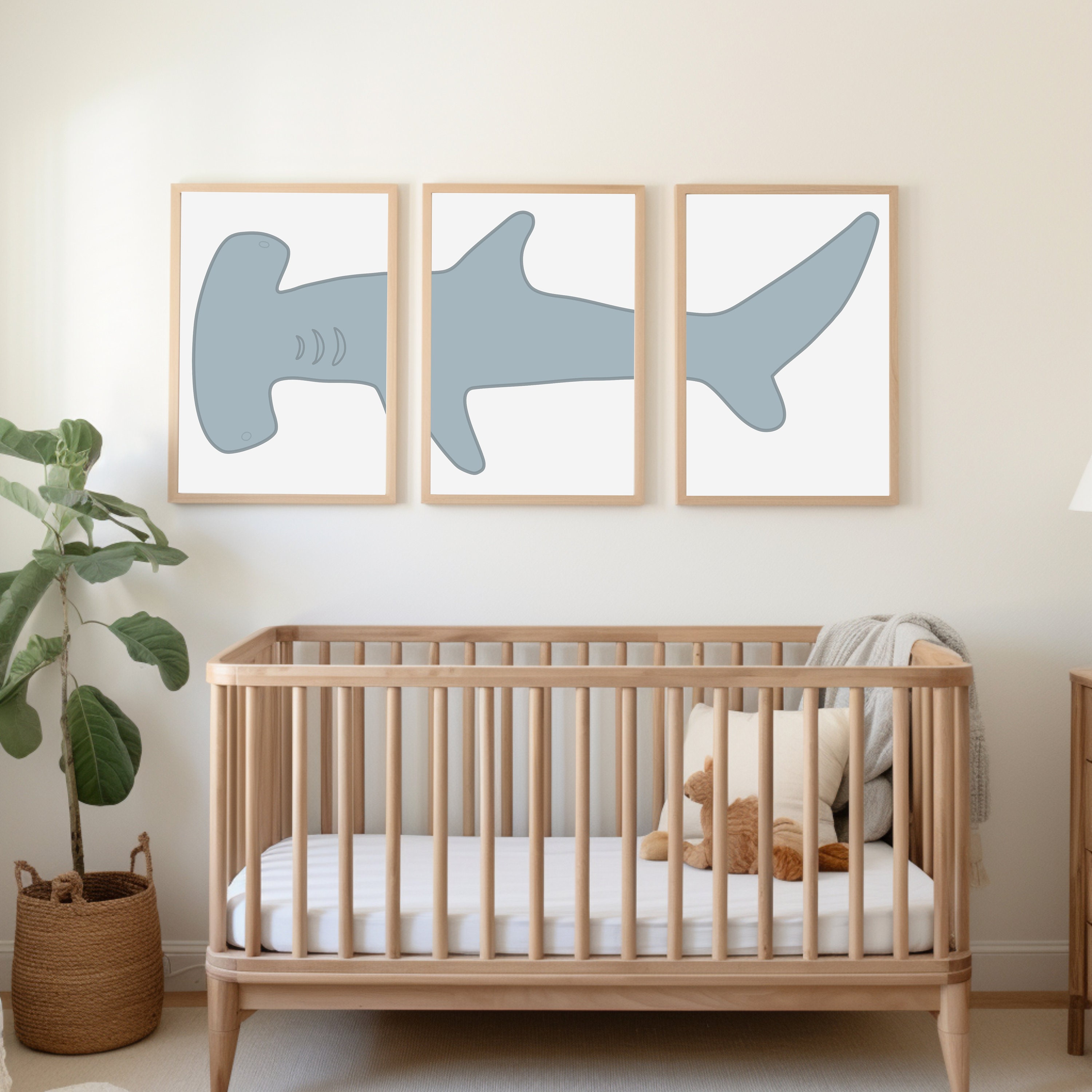 Hammerhead Nursery Print Set of 3, Shark Wall Art, Ocean Theme Nursery Prints, Kids Room Wall Art, Coastal Prints, Shark Nursery Art, Sharks
