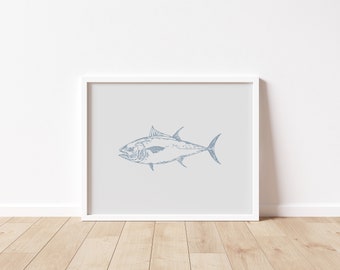 Tuna Wall Art, Tuna Fish Print, Gift for Fishermen, Printable Bluefin Tuna Art, Fish Art, Tuna Line Art Poster, Deep Sea Fish Wall Decor
