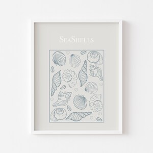 Seashell Print, Neutral Seashell Art, Digital Prints, Coastal Wall Art, Printable Vintage Shell Poster, Beach House Decor