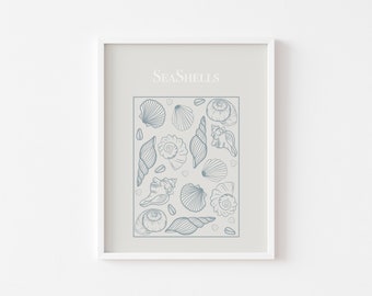 Neutral Muschel Poster, Muschel Wandkunst, Muschel Wandbild, druckbare Vintage Muschel Poster, Strandhaus Dekor