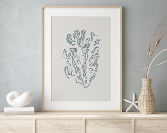 Blue Coral Printable Art, Minimalist Wall Decor, Vintage Watercolor Coral, Coastal Decor, Coral Print, Abstract Painting, Sea Coral Wall Art