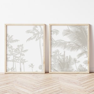 Neutral Palms Set of Two Prints, PRINTABLE Wall Art, Palm Tree Art, Coastal Home Decor, Neutral Wall Art