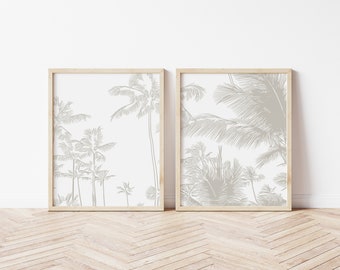 Neutral Palms Set of Two Prints, PRINTABLE Wall Art, Palm Tree Art, Coastal Home Decor, Neutral Wall Art