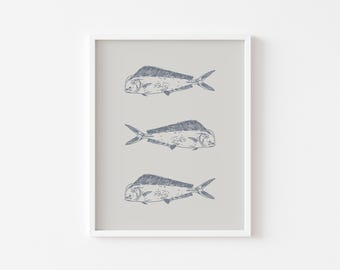 Mahi Mahi kunst aan de muur, AFDRUKBARE kunst, cadeaus voor papa, zeer fijne tekeningen, cadeaus voor vissers, sport vis print, goudmakreel schilderij, Mahi Mahi Art Print