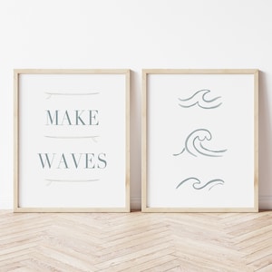 Make Waves Nursery Print Set of Two, Surfboards, Watercolor Waves, Kids Room Art, Ocean Theme Nursery, Surf Theme Playroom, Make Some Waves