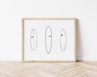 Printable Surfboard Wall Art, Minimalist Surf Art, Surfboard Print, Coastal Wall Decor, Beach House Wall Art, Types of Surfboards